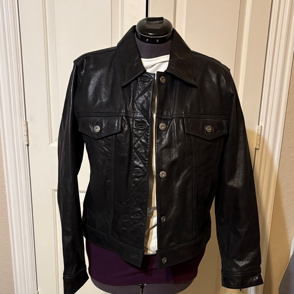 liz Claiborne heavy Black Leather Jacket